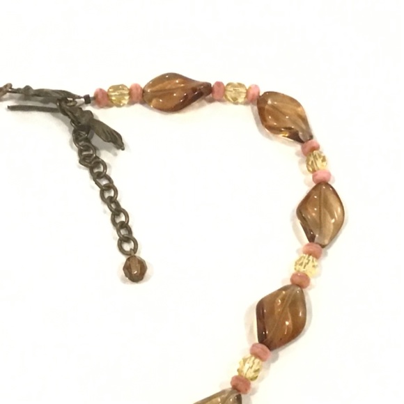 Mary Demarco Flower Pendant Brown Pink & Yellow Glass & Stone Beaded Necklace - Picture 3 of 7